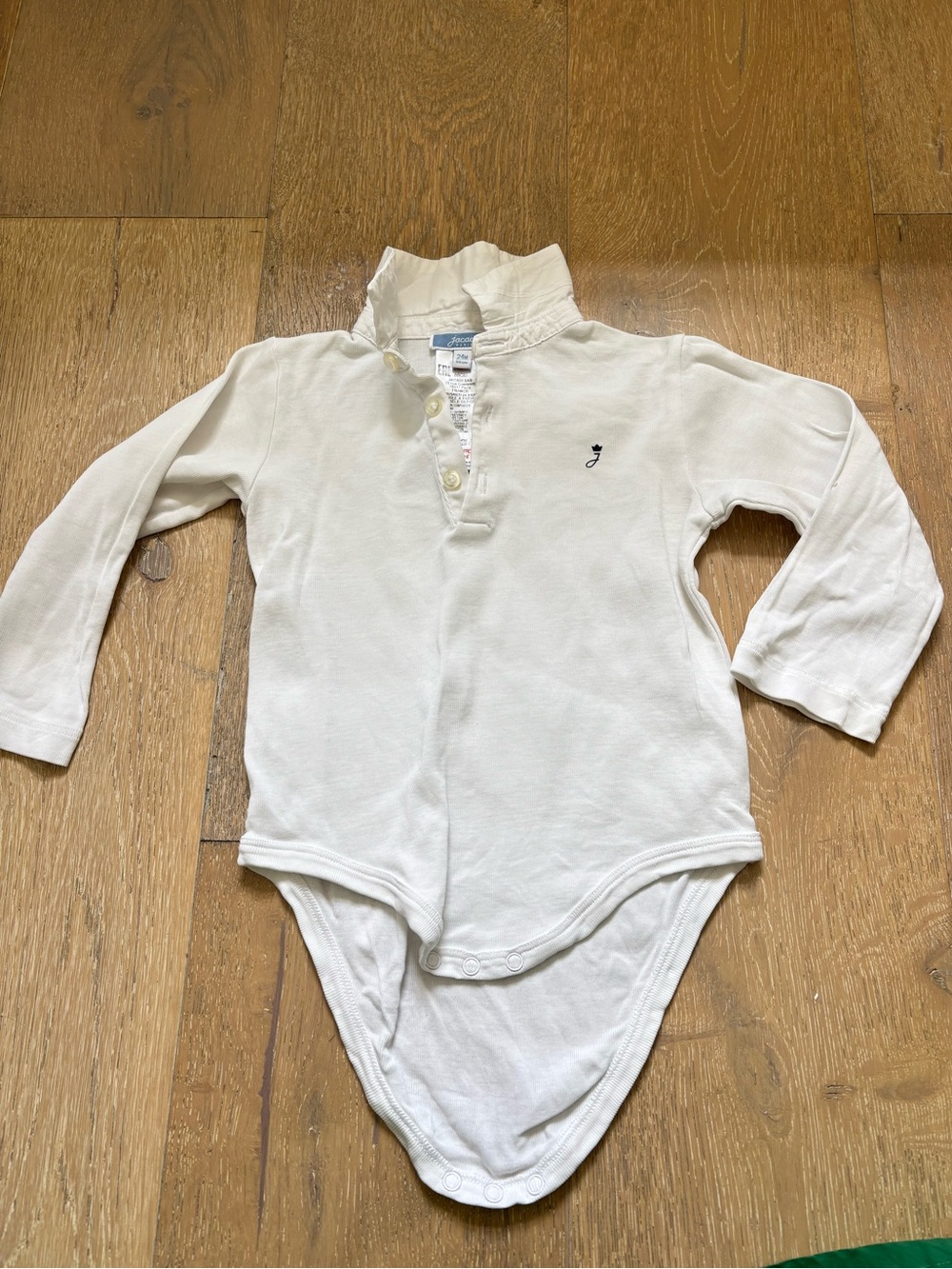 Jacadi Baby Long-Sleeve Polo One-Piece Bodysuit in White 24m